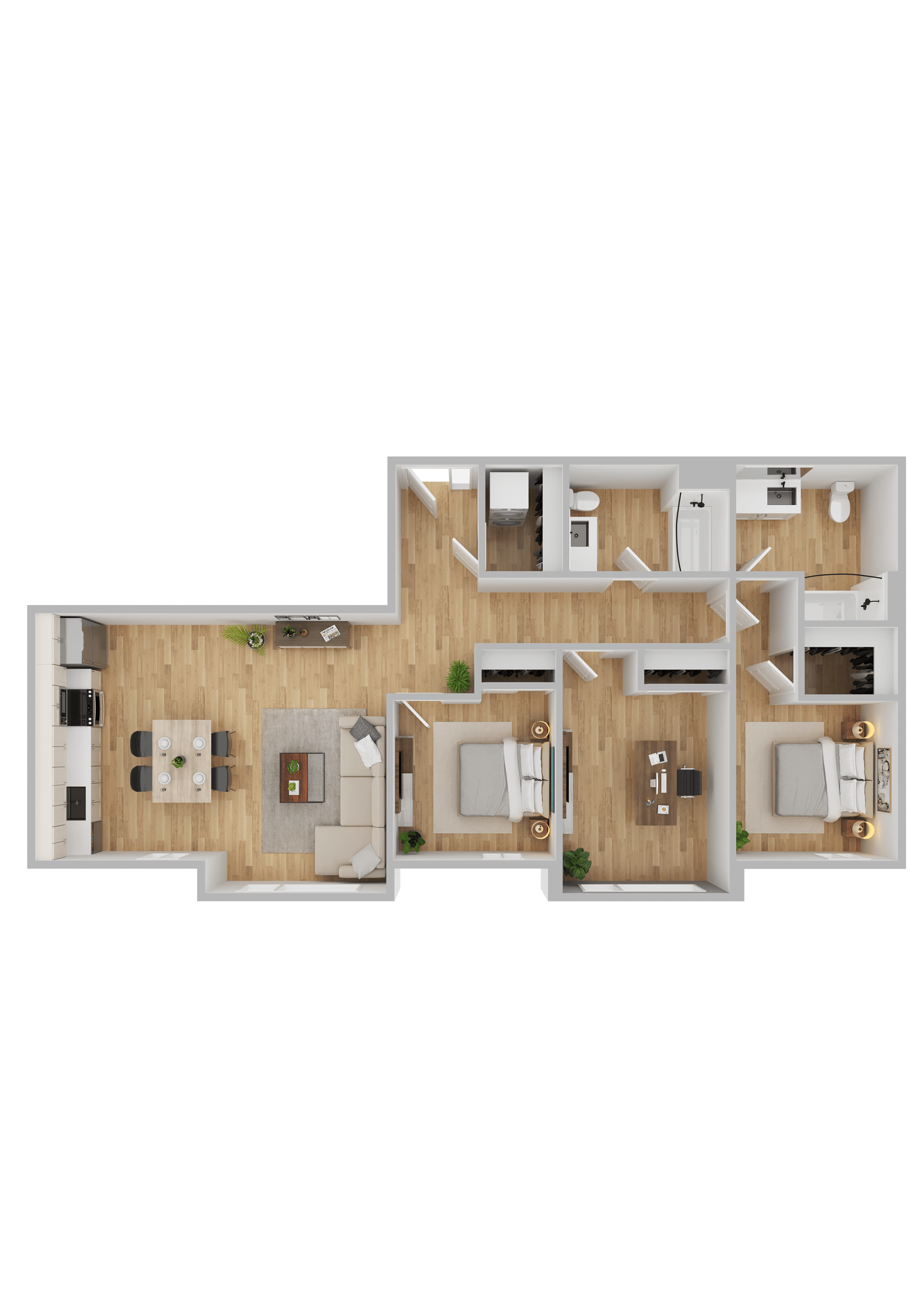 Floor plan for 3 beds, 2 baths, 1174 sqft
